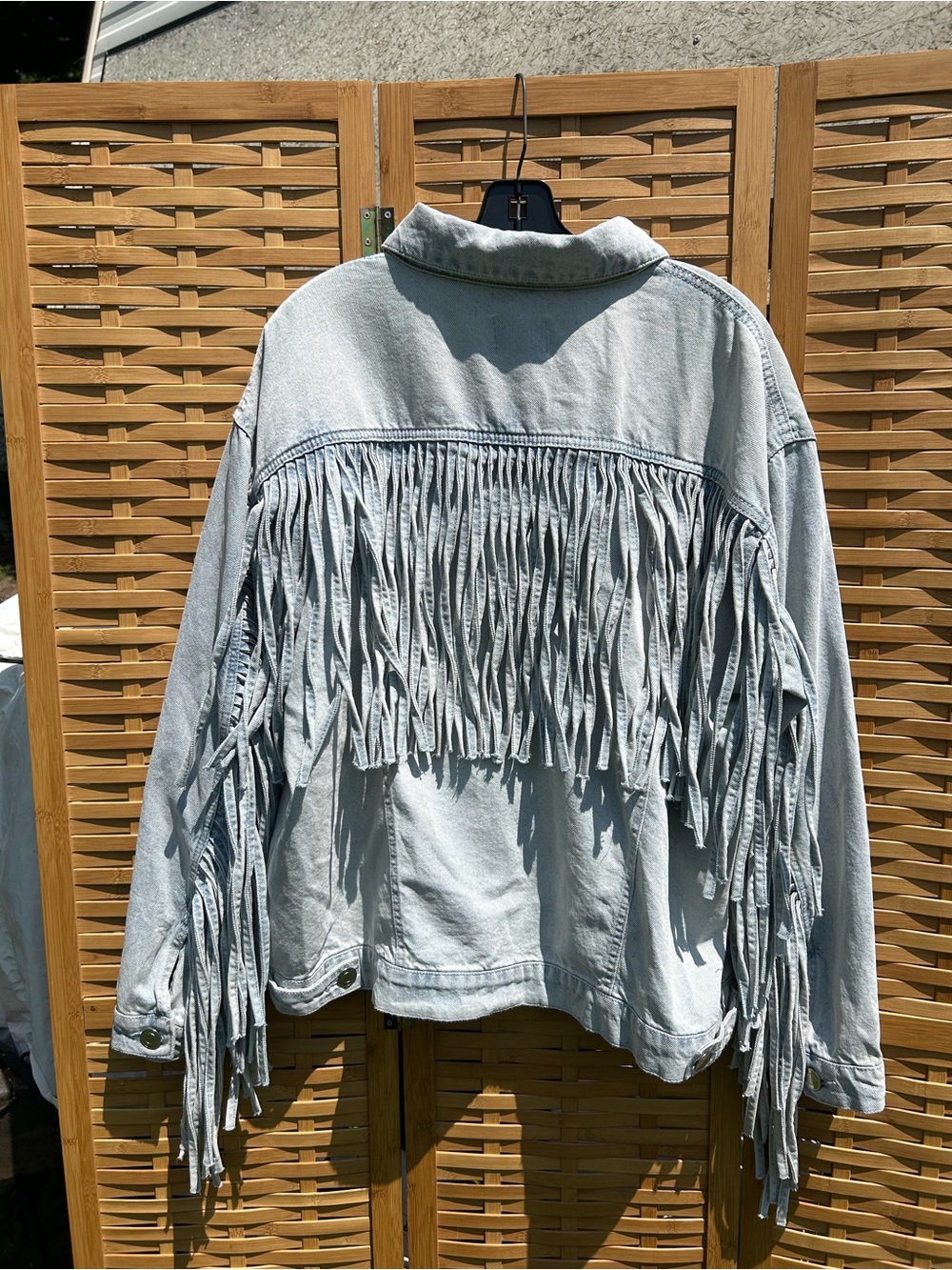 Light Gray Fringe Denim Jacket - Women - Picture 9 of 12